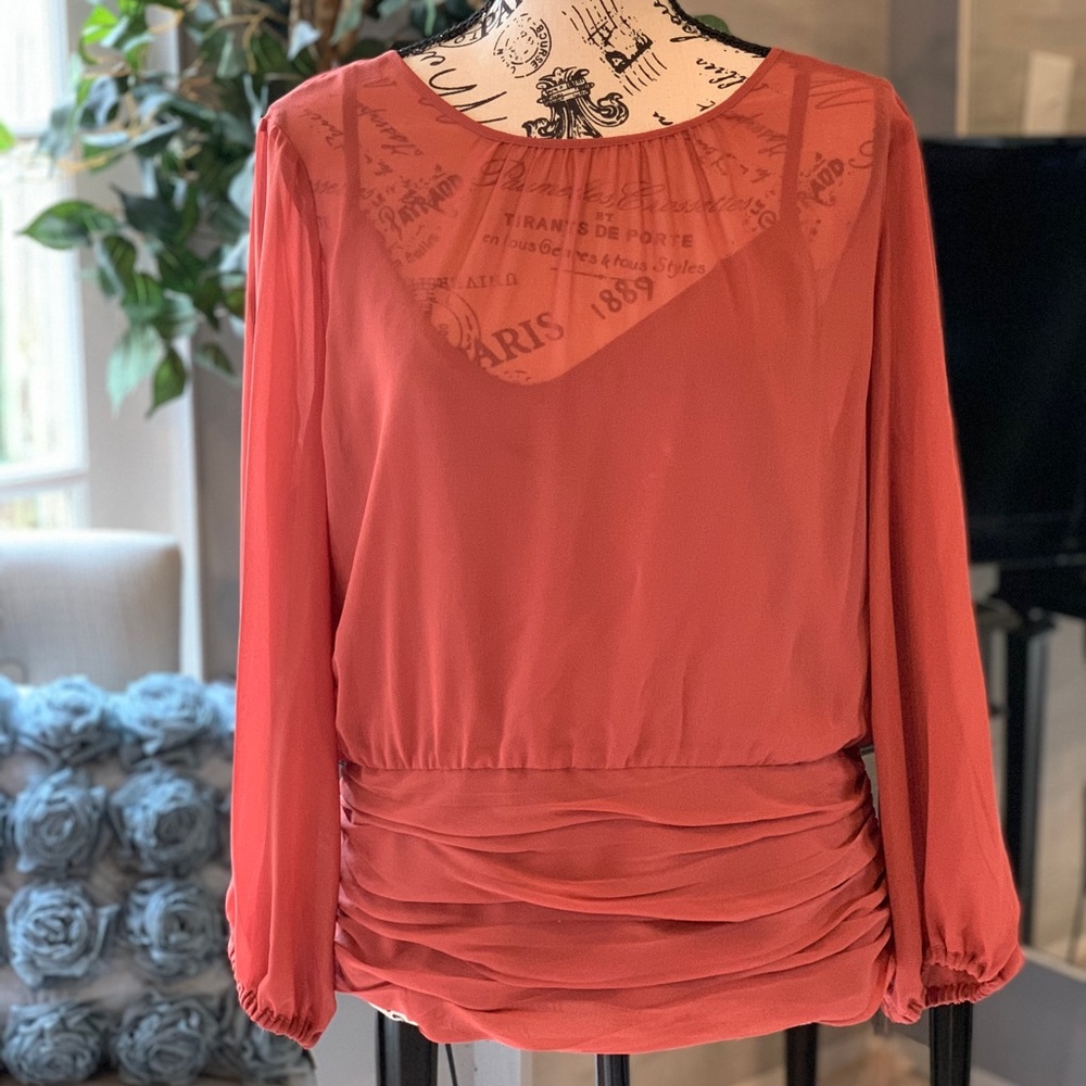 WHBM NWT 14 Silk Banded Waist Blouse